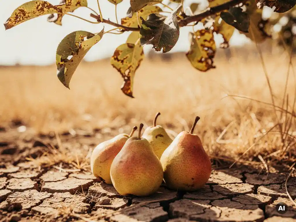 What are the risks of climate change for the pear industry?