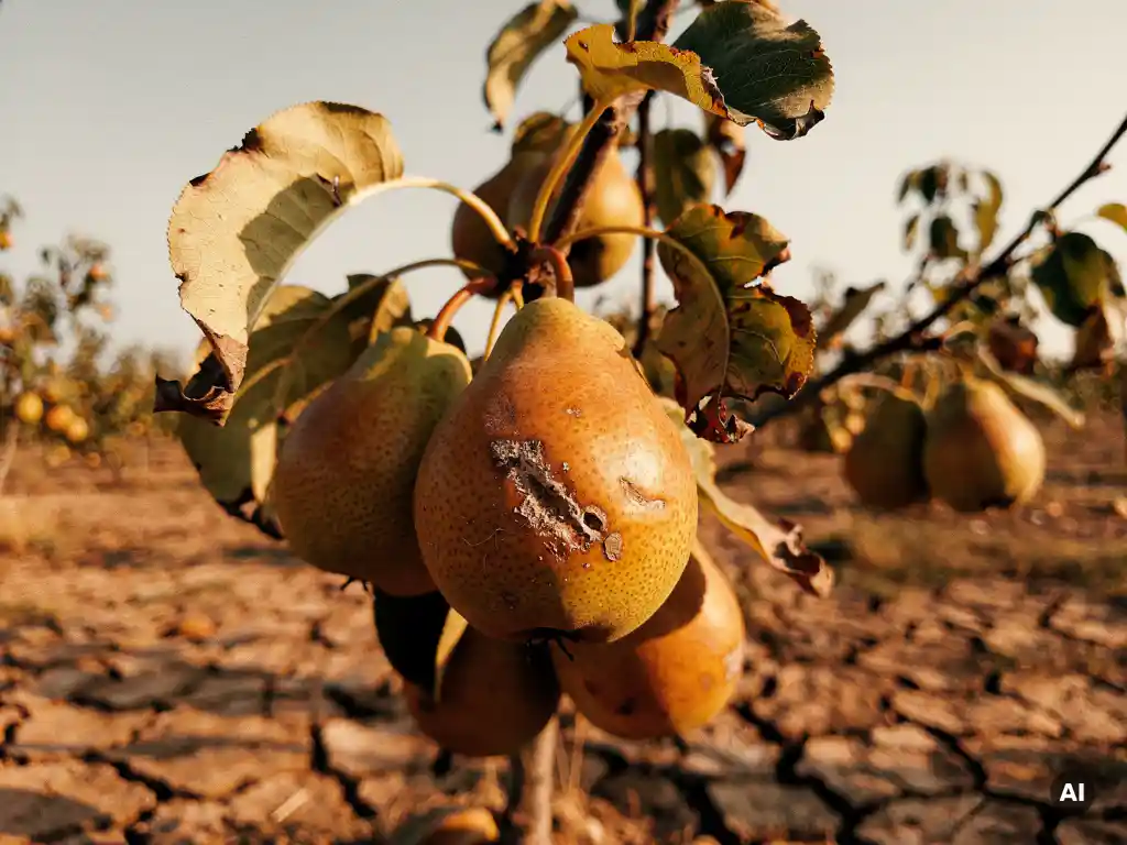 How does climate change affect pear growing?